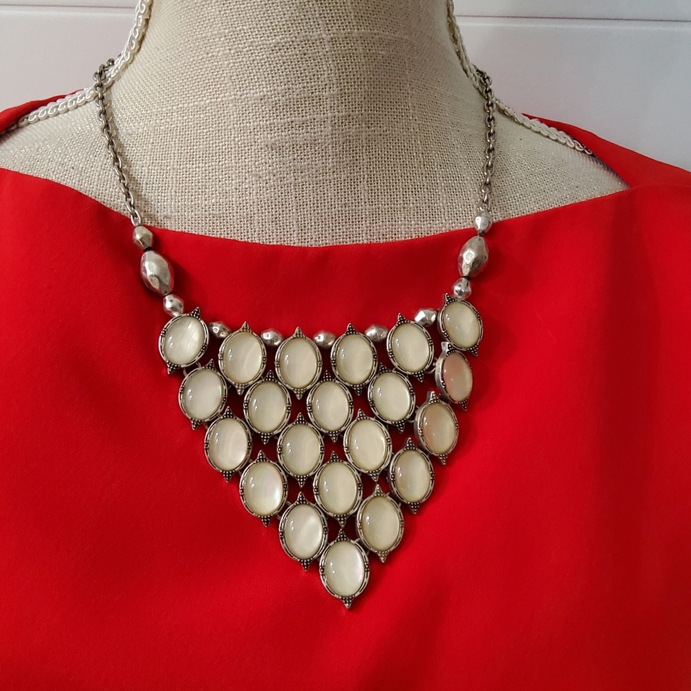 Lucky Brand Pearlized Semi Precious Stone Statement Necklace